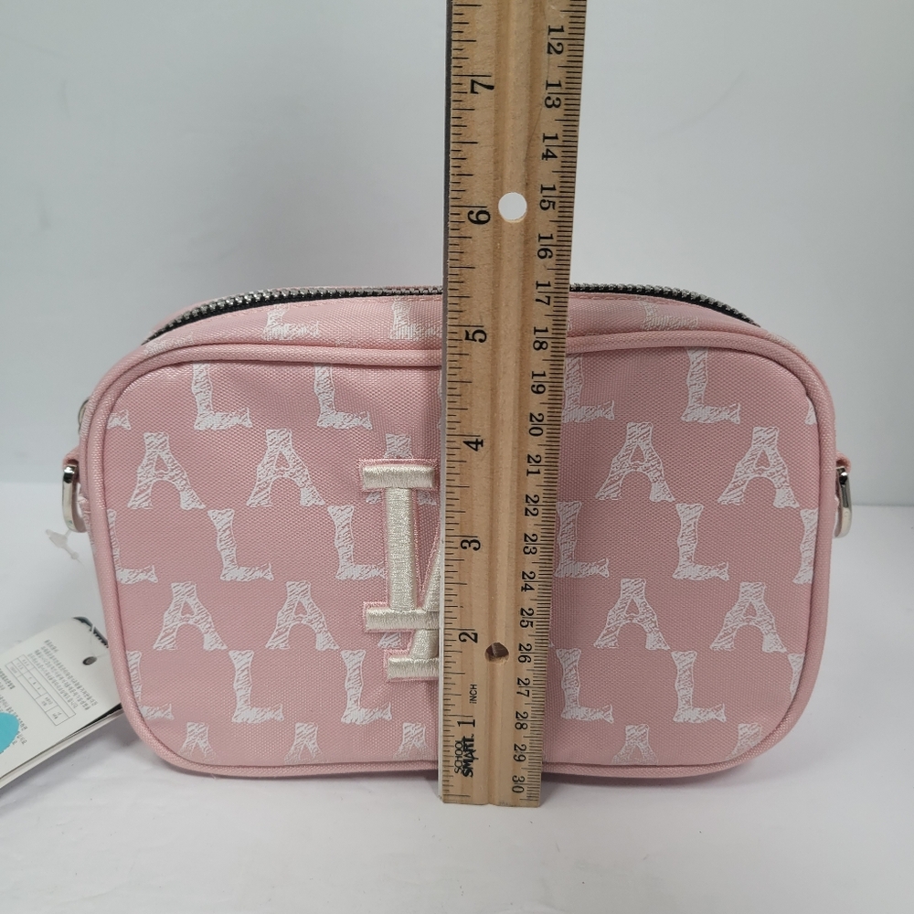 MLB LA Dodgers Pink Monogram Crossbody Bag With Zipper and Shoulder Strap - Picture 10 of 10